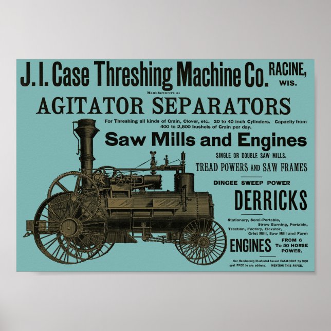 1889 Steam Traction engine ad Farm Tractor Farming Poster (Front)