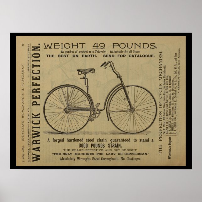 1889 Vintage Bicycle Magazine Ad Art Poster (Front)