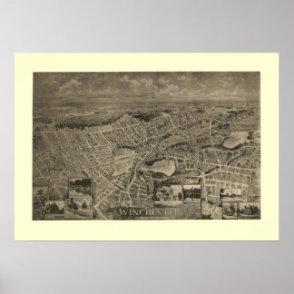 1889 Winchester, MA Birds Eye View Panoramic Map Poster
