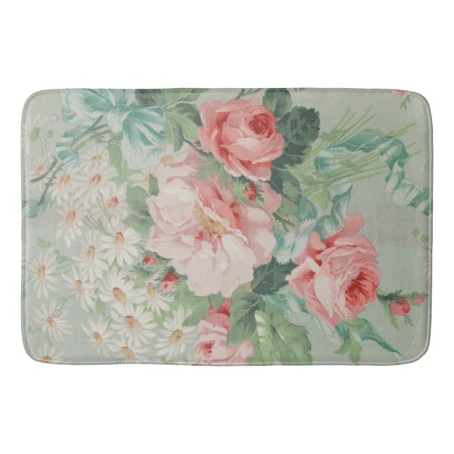 1890 British Vintage Fabric Roses & Daisies  Bath Mat (Front)