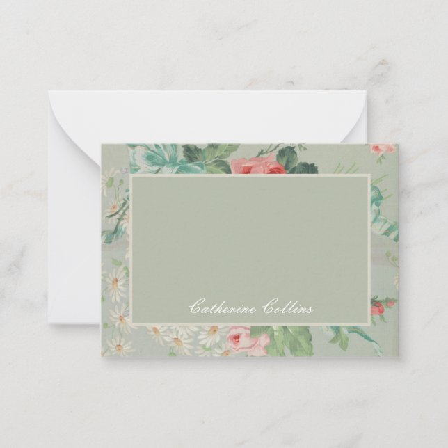 1890 British Vintage Fabric Roses & Daisies  Card (Front)