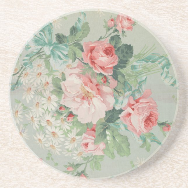 1890 British Vintage Fabric Roses & Daisies  Coaster (Front)