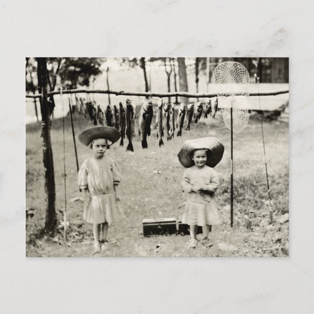 1890 Girls Fishing Postcard (Front)