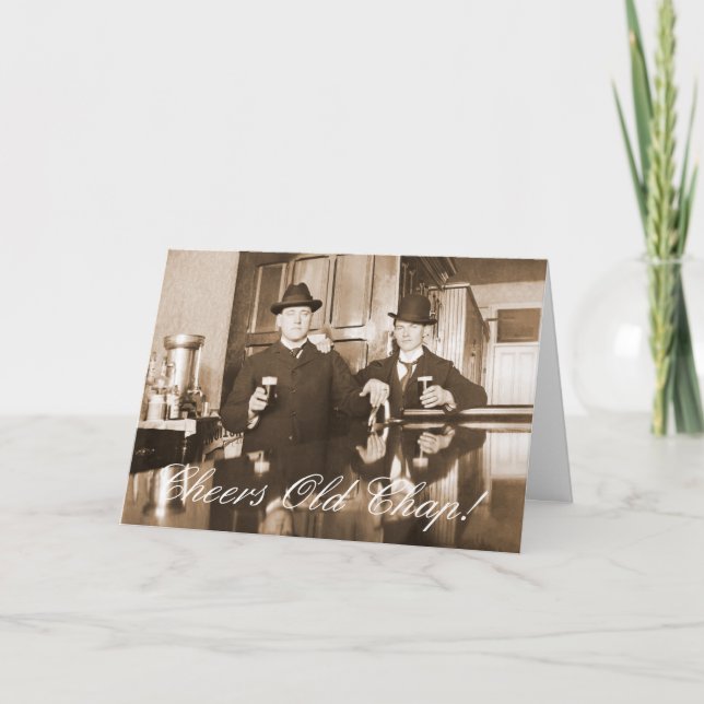 1890 Saloon Bar Men Cheers Old Chap Happy Birthday Card (Front)