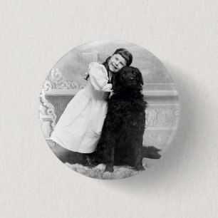 1890 Smiling girl and her Retriever Dog 1 Inch Round Button