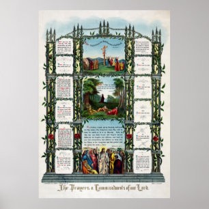 1890 TEN COMMANDMENTS and LORD's PRAYER Poster