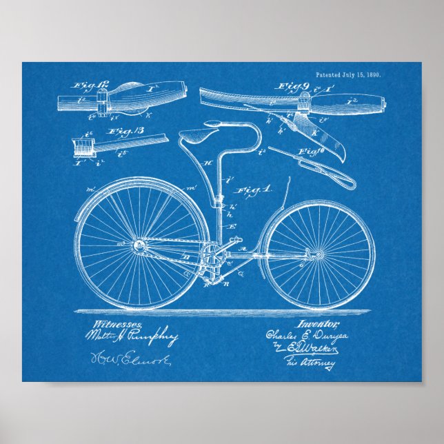 1890 Vintage Bicycle Brake Design Patent Art Print (Front)