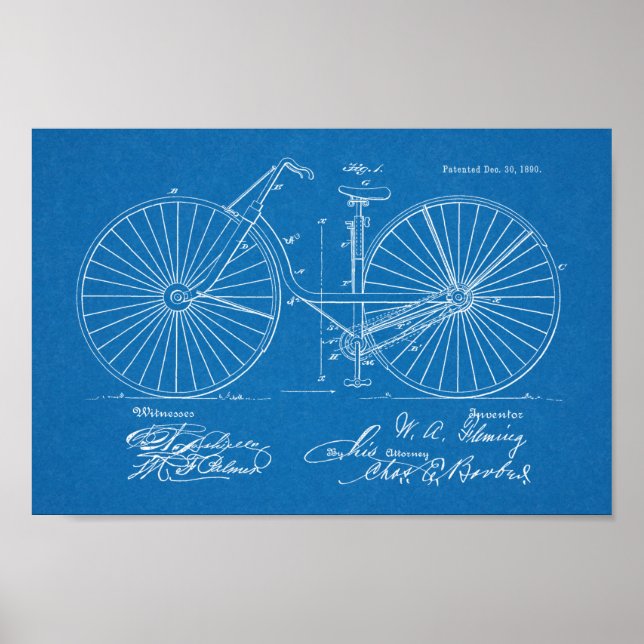 1890 Vintage Bicycle Design Patent Art Print (Front)