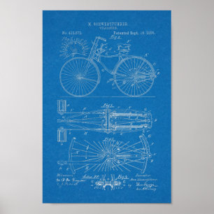 1890 Vintage Bicycle Lever Design Patent Art Print