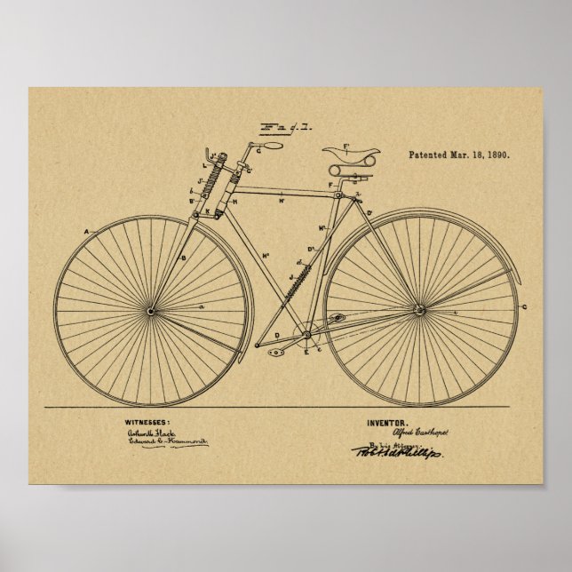 1890 Vintage Bicycle Suspension Patent Art Print (Front)