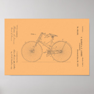 1890 Vintage Bicycle Velocipede Patent Print