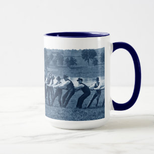 1890's Men Man Tug-O-War Tug of War Photo Blue Mug