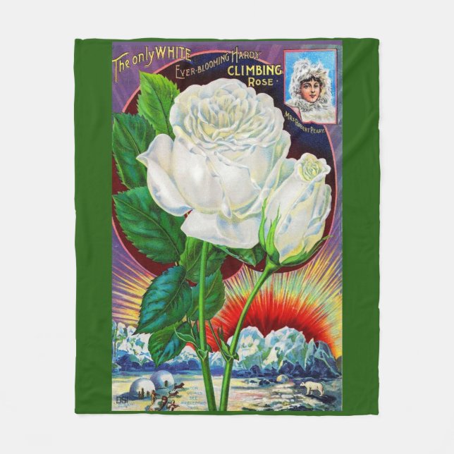 1890s rose catalogue illustration White Rose Fleece Blanket (Front)
