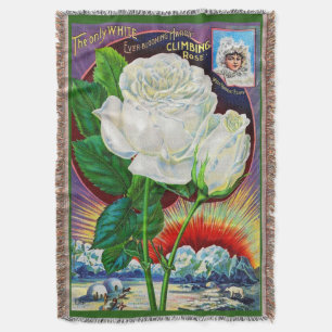 1890s rose catalogue illustration White Rose Throw Blanket