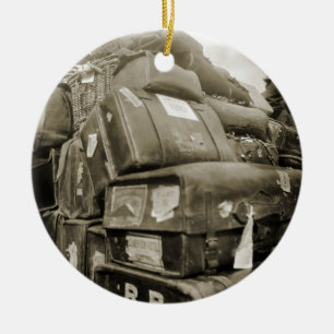 1890's TRAVEL LUGGAGE TEAMSTER WAGON SUITCASE Ceramic Ornament