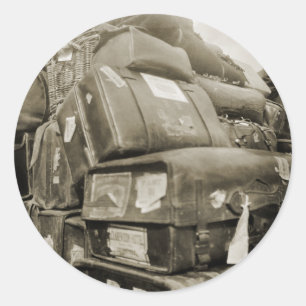 1890's TRAVEL LUGGAGE TEAMSTER WAGON SUITCASE Classic Round Sticker