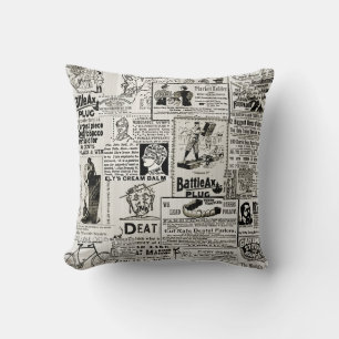 1890's Victorian Era Newspaper Ads Funny Whimsical Throw Pillow