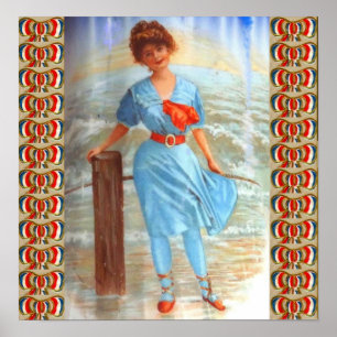 1890s Victorian lady on the beach print