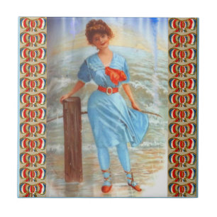 1890s Victorian lady on the beach Tile