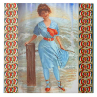 1890s Victorian lady on the beach Tile