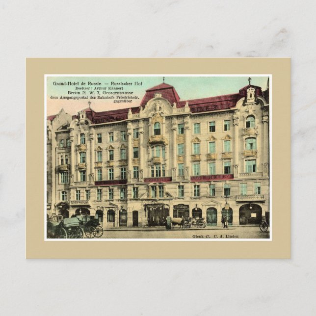 1890s vintage Berlin Grand Hotel Russia Postcard (Front)