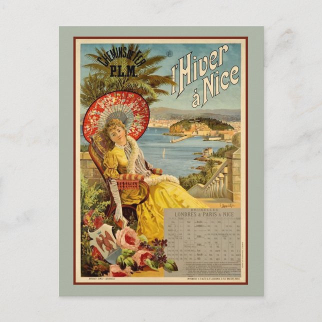 1890s Winter in Nice France travel ad Postcard (Front)
