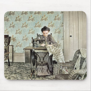 1890's Woman at Sewing Machine Photo Tinted Mouse Pad