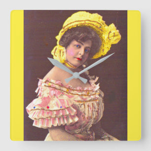 1890s woman in frilly attire print square wall clock