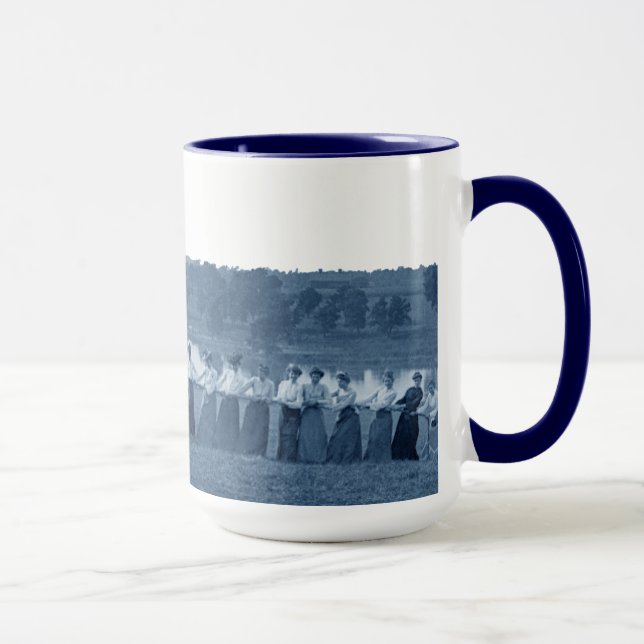 1890's  Women Tug of War Tug-O-War Blue Elgin IL Mug (Right)