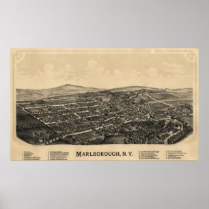 1891 Marlborough, NY Birds Eye View Panoramic Map Poster