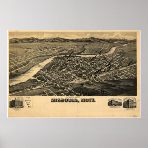 1891 Missoula, MT Birds Eye View Panoramic Map Poster