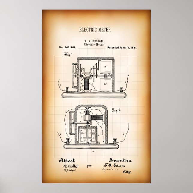 1891 PATENT for FIRST ELECTRICITY METER Poster (Front)