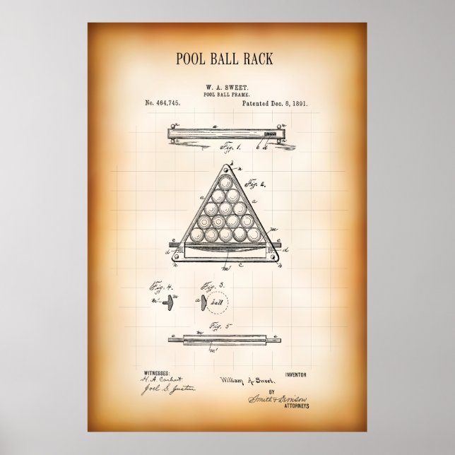 1891 POOL BALL RACK PATENT POSTER (Front)