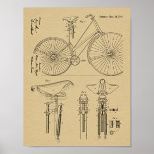 1891 Vintage Bicycle Seat Design Patent Art Print