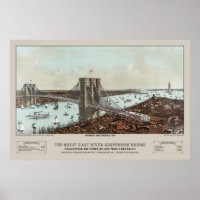 1892 Currier & Ives Brooklyn Bridge Lithograph