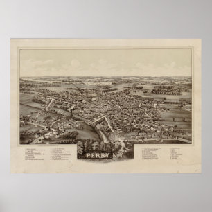 1892 Perry, NY Birds Eye View Panoramic Map Poster
