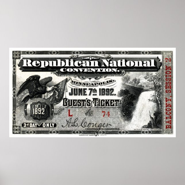 1892 Republican Convention Ticket Poster (Front)
