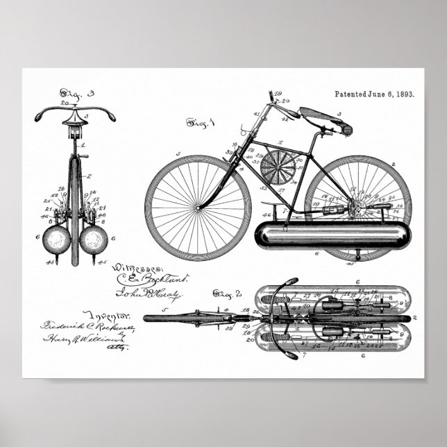 1893 Air Propelled Bicycle Design Patent Art Print (Front)