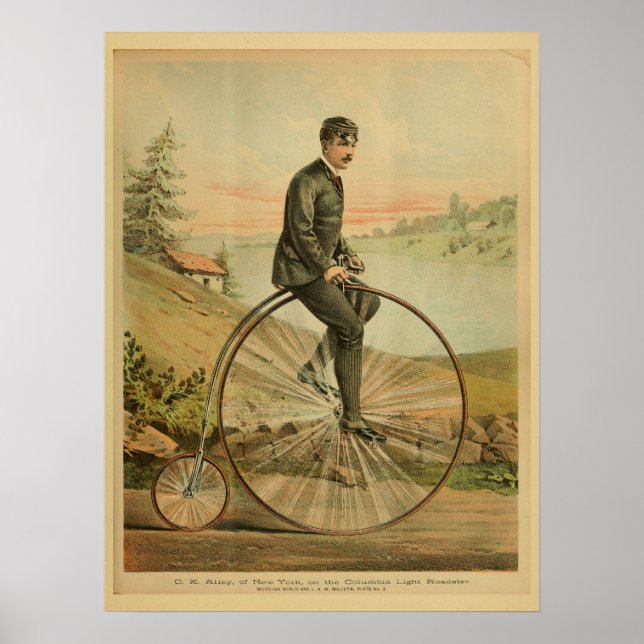 1893 Bicycle High Wheel Penny Farthing Art Print (Front)