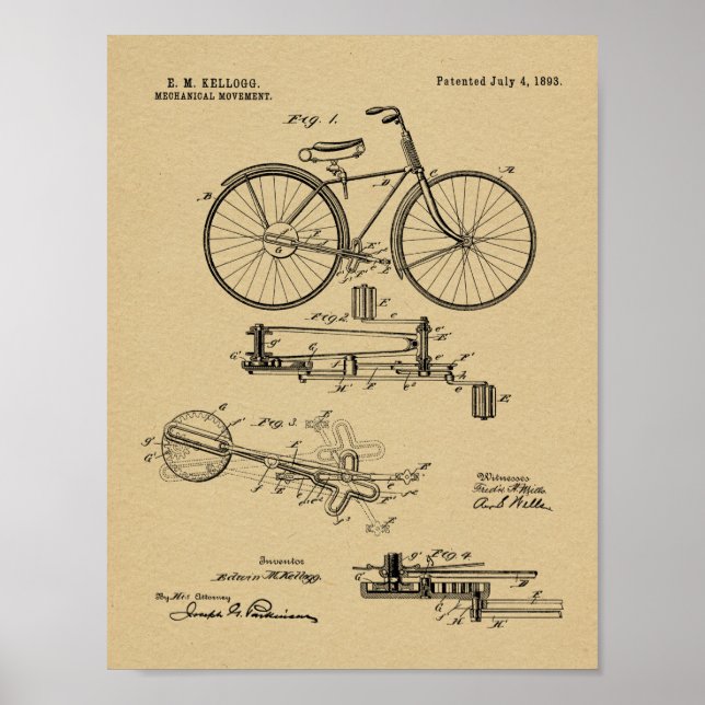 1893 Chainless Bicycle Design Patent Art Print (Front)
