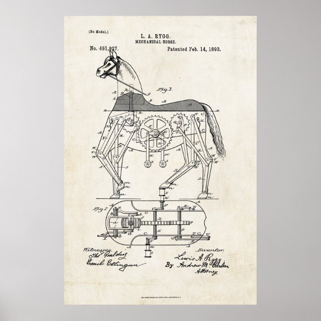 1893 Mechanical Horse Patent Print (Front)