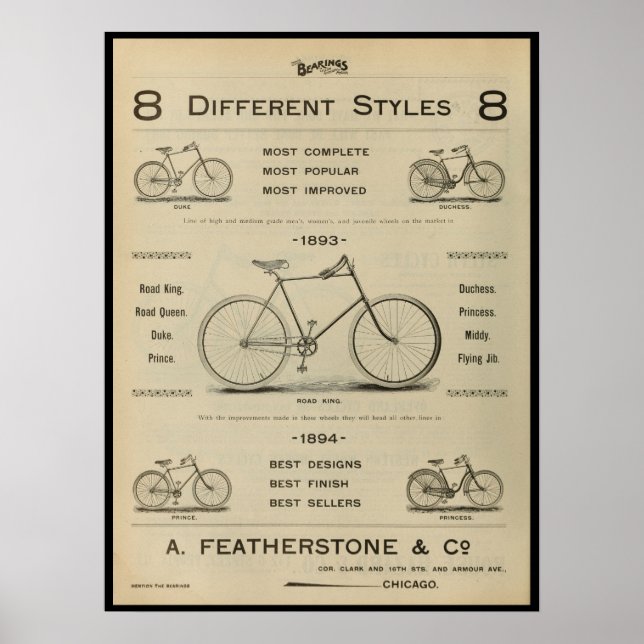 1893 Vintage Bicycle Magazine Ad Art Poster (Front)