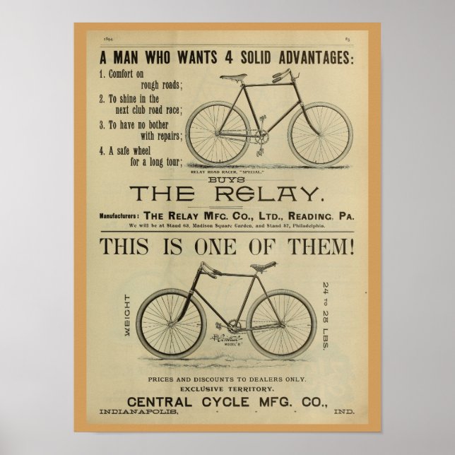 1893 Vintage Bicycle Magazine Ad Art Poster (Front)