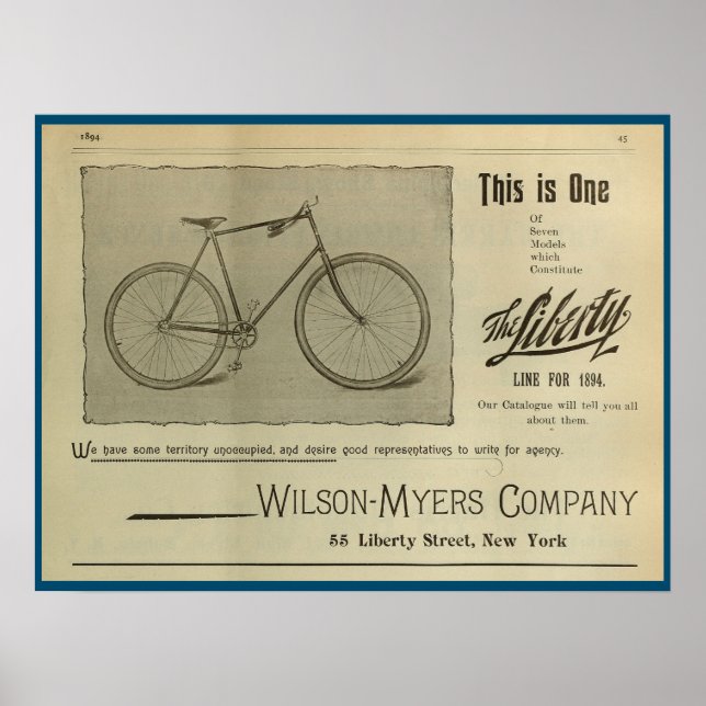 1893 Vintage Bicycle Magazine Ad Art Poster (Front)