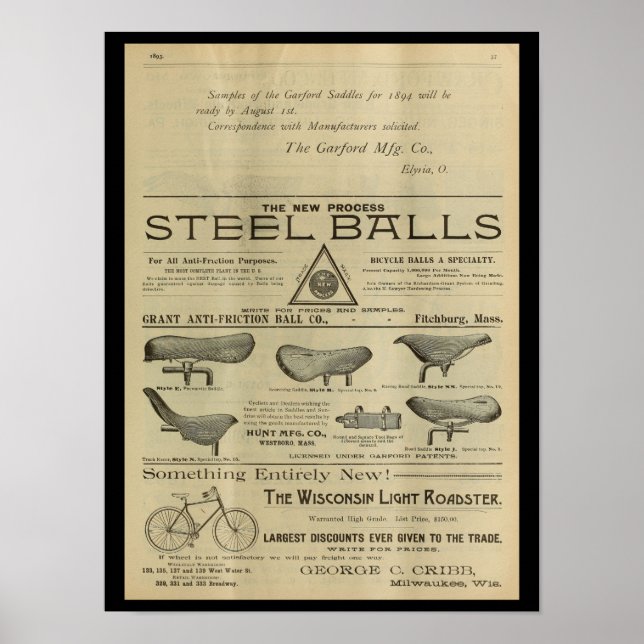 1893 Vintage Bicycle Magazine Ad Art Poster (Front)