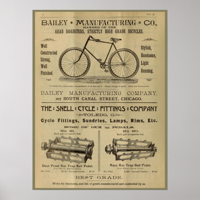 1893 Vintage Bicycle Magazine Ad Art Poster (Front)