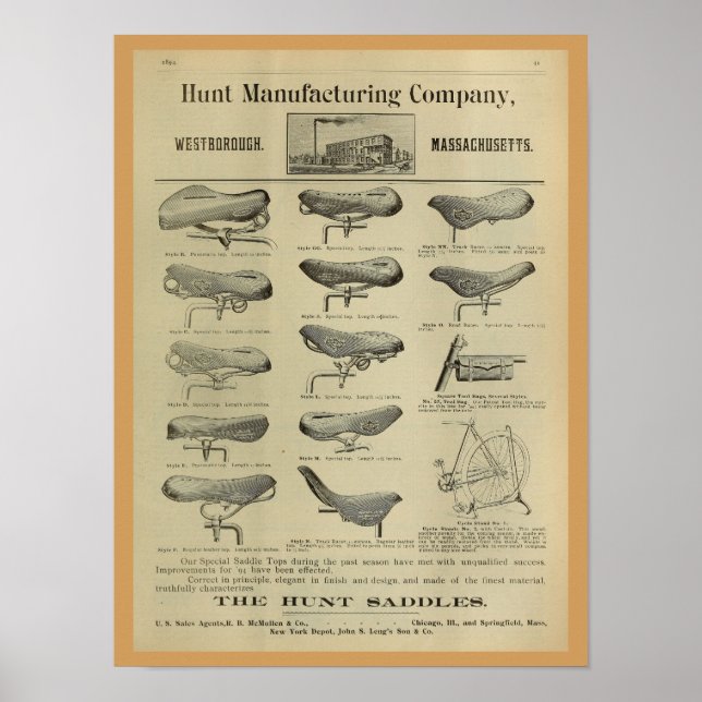 1893 Vintage Bicycle Seat Magazine Ad Art Poster (Front)