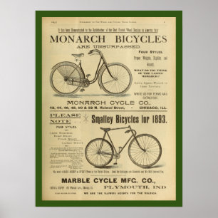 1893 Vintage Monarch Bicycle Ad Art Poster