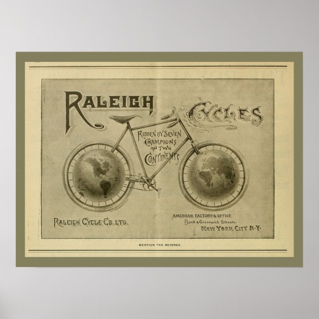 1893 Vintage Raleigh Bicycle Magazine Ad Poster (Front)