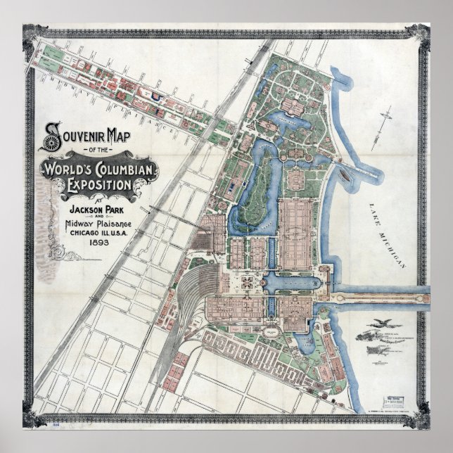1893 World's Columbian Exposition Map, Chicago, IL Poster (Front)